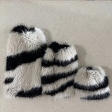 Bonnyshow Zebra Leg warmer Y2k Artificial Fur stripe Socks Japanese Lolita Leg warmer Women Faux Fur Shoes Cuffs Cover Socks Streetwear