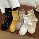 Bonnyshow 5 Pairs Cute Heart Print Socks for Women Y2K Korean Girls Colorful Socks Soft Breathable Cotton Ladies Crew Socks