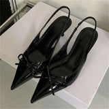 Bonnyshow  High Quality Design Butterfly-knot Women Pumps Pointed Toe Thin Low Heels Wedding Party Mule Shoes