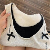 Bonnyshow  Fake Two-Piece Tank Knitting Contrast Women High Street Hollow Out Bow Patchwork Vest Fashion Casual Loose Female Tops