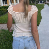 Bonnyshow  Preppy Button Down Blouse Tops Y2k Vintage Cap Sleeve Women T-shirt 00s Fairy Frill V Neck Crop Tops Milkmaid Vest