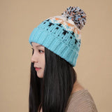 Bonnyshow Winter Knit Beanies for Women Colorful Pompom Thick Warm Pullover Hats Anti-Cold Outdoor Windproof Woolen Caps Bonnet