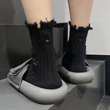 Bonnyshow Punk Broken Hole Socks Harajuku Cotton Middle Tube Sock for Women Girls Gothic Knitted Street Stocking Calcetines