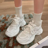 Bonnyshow  Spring Autumn New Women's Mesh Shoes Breathable thick soled non slip footwear Fashion white sneakers casual comfort ladies shoes