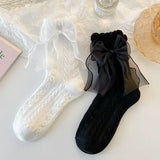 Bonnyshow Mid-tube Solid Lace Bow Ruffle Socks Kawaii Lolita Short Socks Cotton Socks JK Japanese Lacework Stockings Women's Stockings