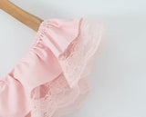 Bonnyshow  Sexy Off Shoulder Elegant Pink Party Mini Dresses For Women Lace Spliced Bow Ball Gown Summer Dress Birthday Robe