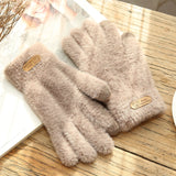 Bonnyshow Knitted Gloves Winter Warm Thick Screen Fur Gloves Solid Mittens for Mobile Phone Tablet Pad Women's Cashmere Wool Glove