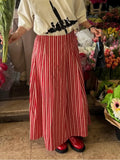 Bonnyshow  SummerRed Striped Long Skirt Women Zipper High Waist Loose Simple Midi Skirts Streetwear Fashion Casual A-line Faldas 2025 New