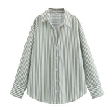 Bonnyshow  Summer New Women's Wear Versatile European and American Style Stripe Basic Poplin Shirt