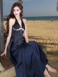 Bonnyshow  Summer Elegant Women 2 Piece Set Halter Shawl Tops+Strapless Patchwork Mesh Irregular Dress Simple Matching Outfits