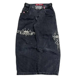 Bonnyshow Jeans New Harajuku Hip Hop Retro Skull Graphic Embroidered Baggy Jeans Denim Pants Men Women Goth High Waist Wide Trousers