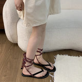 Bonnyshow  Summer Lace-Up Women Clip Toe Sandal Fashion Open Toe Narrow Band Footwear Ladies Gladiator Shoes Outdoo Flats Sandalias