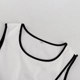Bonnyshow  Contrast Vest Suit Womrn's Cross O Neck Sleeveless Top Loose Trousers Female 2025 Fashion Casual Pants Two Pieces Set