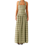 Bonnyshow  Elegant Floral Print Maxi Dress Sleeveless V-Neck Backless Boho Dress for Beach Wedding or Garden Party