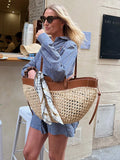 Bonnyshow  Loose Stripe Women 's Short Set Solid Laple Single Breasted Long Sleeve Shirt High Waist Short Pants Female Suit Summer Outfits