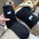 Bonnyshow Cute Cat Plush Socks for Women Warm Thicken Mink Velvet Floor Sock Winter Thermal Snow Home Sleep Socks Hosiery