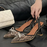 Bonnyshow  Butterfly-kont CRYSTAL Breathable Mesh Women Pumps Elegant Slingbacks Pointed Toe High Heels Banquet Party Shoes