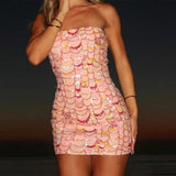 Bonnyshow  Sexy Sequins Tube Mini Dresses Women Vintage Glitter Sleeveless Slim Holiday Dress Female 2025 Summer Chic Street Party Beach