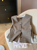 Bonnyshow  Coffee Linen Skirt Set Sleeveless Top Vest Short Skirts Summer New Fashion High End Casual Commuting Two Piece Set Women Outfits
