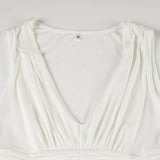 Bonnyshow  Simple Solid Fashion Slim Fit Ruched Women Vest Tops Chic V-Neck Sleeveless Sweet Basic Summer Blouses