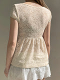 Bonnyshow  Fashion Lace Sheer Chic Summer New Women T-Shirts Fake 2 Piece Sweet Cute Bow Solid Blouses