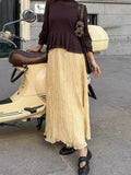 Bonnyshow  Solid Color Folds Long Skirt Women Summer New High Elastic Waist Chic Elegant A-line Faldas Streetwear Fashion Casual Midi Skirt