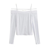 Bonnyshow  Sexy Strapless Blouse One-shoulder Slim Long-sleeved T-shirt Female
