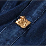 Bonnyshow  Lapel Hollowed Out Women Jeans Dresses Sexy Stand Collar Metal Button Open Waist Sleeveless Split Spring Autumn Lady Denim Dress