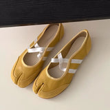 Bonnyshow  Split-Toe Casual Ballet Flats Shoes Women Pu Leather Cross Band Mary Janes Shoes Spring Autumn Streetwear Elegant Loafers New