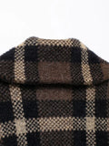 Bonnyshow  Vintage Plaid Zipper Sweater Coat Women Elegant Knitted Thick Brown Sweaters With Pockets Female Versatile Street Daily Outwear