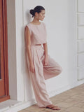 Bonnyshow  New Cotton and Linen Set for Spring and Summer 2025 Is Elegant Featuring A Sleeveless Vest and Wide-leg Trousers A Two-piece Set