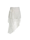 Bonnyshow Summer Vacation Asymmetrical Lace Skirt Women Tie Flower Chic Boho Fashion