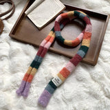 Bonnyshow Korea Clashing Stripe Narrow Version of The Scarf Sweet Cool Chili Style Mohair Faux Cashmere Windproof Cold-proof Couple Scarf