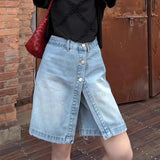 Bonnyshow  Fashion Fake 2 Piece Irregular Denim Shorts Women;s High Waist A-line Shorts Skirts Summer New 7A138