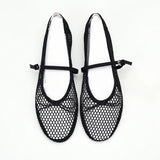 Bonnyshow  Mesh Summer Ballet Flats Shoes Women Buckle Strap Breathable Summer Flats Shoes Ladies Black Mary Janes Footwear Loafers New