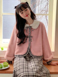 Bonnyshow Skirts And Jackets Women Vintage Plaid Kawaii Elegant Party Female Bow Korean Dress Autumn Winter Two Piece Set