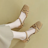 Bonnyshow  Fashion Womens Shoes 2025 Summer Round Toe Breathable Female Med Clear Heels Luxury Comfort Girls Beige Medium Sandal
