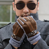 Bonnyshow Winter Men's Warm Gloves Genuine Suede Pig Leather Gloves Mittens Male Thick Bike Motorcycle Gloves Men Knitted Guantes