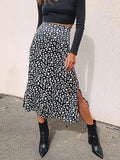 Bonnyshow New Sexy Leopard Print Chiffon Split Skirt Casual Fashion Long Skirts for Women Spring Summer Zip Elegant Female Skirt