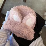 Bonnyshow Y2K Rabbit Ears Beanie Cap for Women Winter Warm Plush Knitted Hat Cute Cartoon Fluffy Fur Female Lady Skullies Ski Hats