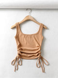 Bonnyshow New Arrival Girls Casual Solid Colour Two Side Drawstring Vest Folds Shirring Sexy Tank&Camis