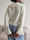 Bonnyshow  Solid Thin Short Cardigan Sweater Women Peter Pan Collar Button-up Long Sleeve Jumper Autumn Casual Simple Slim Knit Outerwear