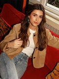 Bonnyshow Vintage Short Women's Jackets Coat Flip Collar Suede Casual Jacket with Pocket Woman Long Sleeved Slim Fit Jacket Outerwears