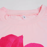 Bonnyshow  Y2K Pink Floral Print T-shirt Stylish Cute O-neck Fitted Crop Top Women Streetwear Short Sleeve Tee Casual Outfits