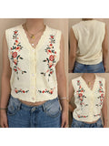 Bonnyshow  Women s Oversized Cable Knit Sweater Vest Sleeveless V Neck Embroidered Floral Tank Top Casual Fall Pullover