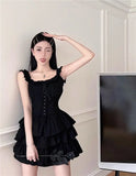 Bonnyshow   Gothic Lolita Kawaii Slip Dress Soft Girl Goth Harajuku Off Shoulder Backless Sexy Black Ruffles Party Dresses Y2k