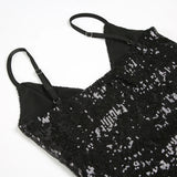 Bonnyshow  Elegant Sequin V-neck Evening Party Dress Women Spaghetti Strap Sleeveless Mini Dress Fashion Vintage Y2K Clubwear