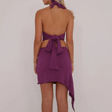 Bonnyshow  Summer Skirts Two Piece Sets For Women Sexy Backless Sleeveless Halter Cropped Tops&Irregular Mini Skirt Suits Holiday