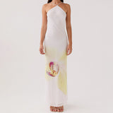 Bonnyshow  Women Cross Halter Neck Maxi Dress Backless Floral Boho Long Dress Summer Elegant Mermaid Vacation Sundress