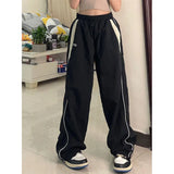 Bonnyshow 2 Women Spring Retro Solid Loose Drawstring Trousers Casual Joggers Baggy Wide Leg Sweatpants Mid Waist Sporty Y2k Female Clothes